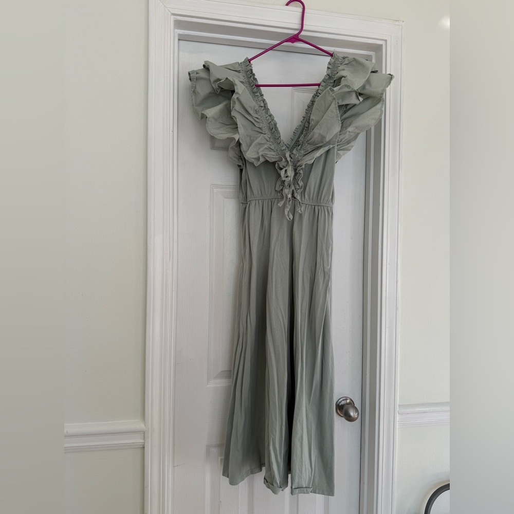 Zara sage green ruffle Sleeve Midi Dress